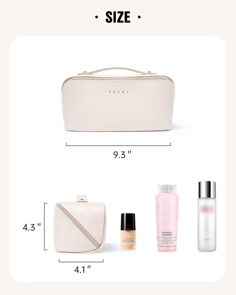 EACHY travel makeup bag handle makes carrying easy
