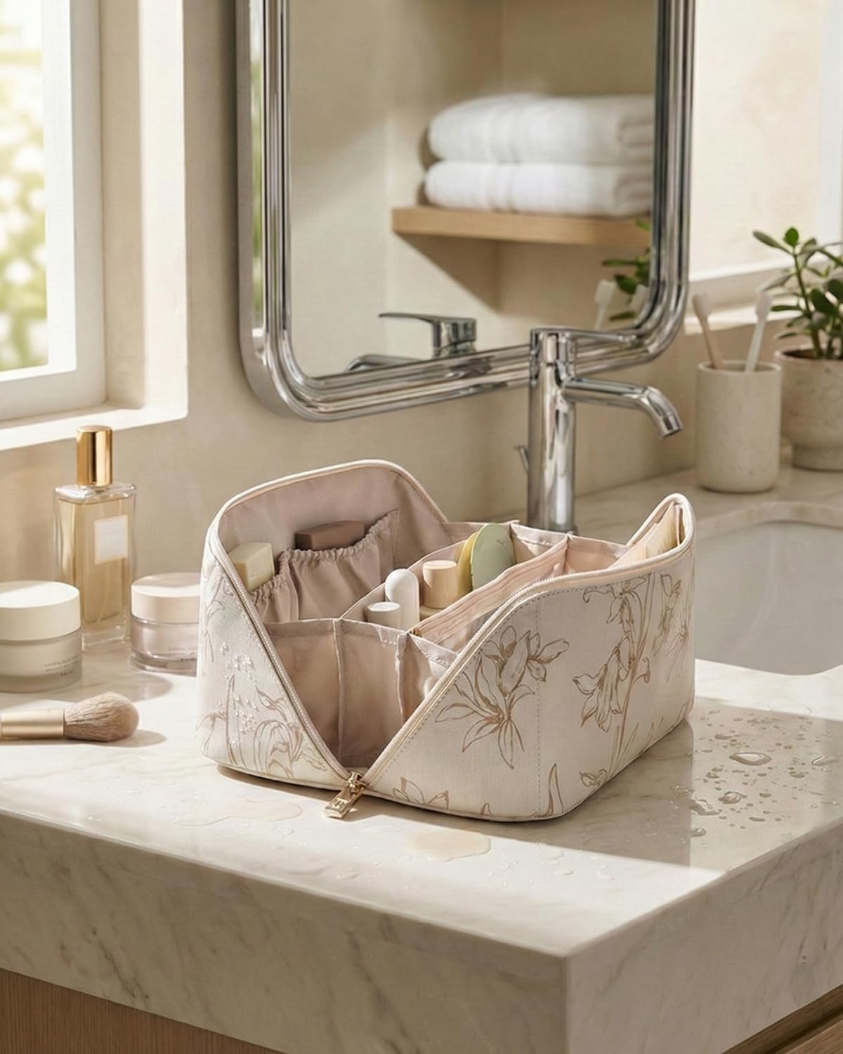 EACHY Travel Makeup Bag inflatable padding protects contents from creases.
