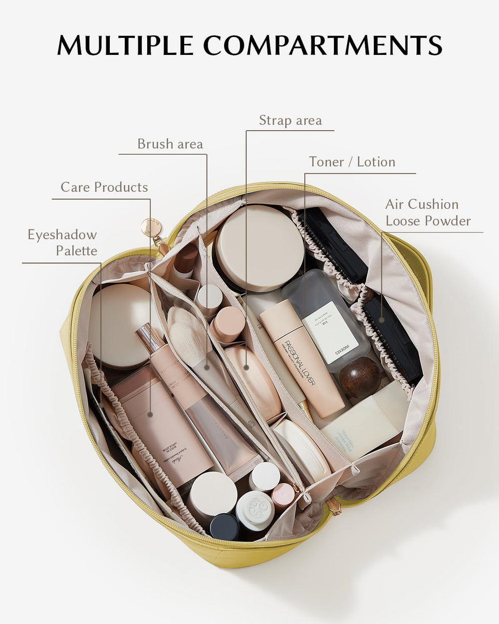 Eachy travel makeup bag large-capacity holds full-size bottles and cosmetics neatly