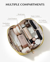 Eachy large-capacity cosmetic bag neatly organizes full-size bottles during travel.