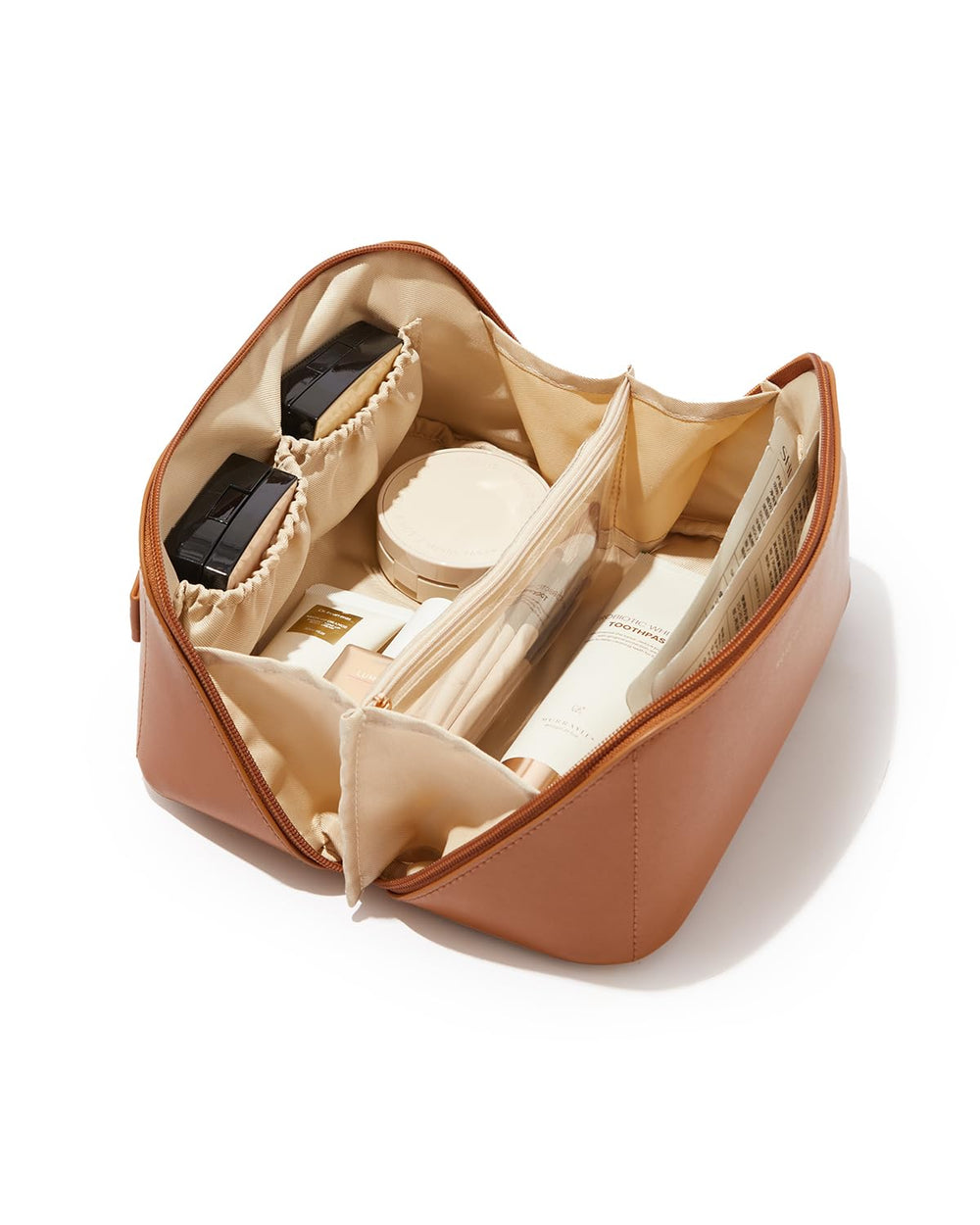 Eachy travel makeup bag large capacity keeps full-size items organized and accessible.