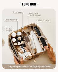 EACHY travel makeup bag large capacity holds full-size bottles