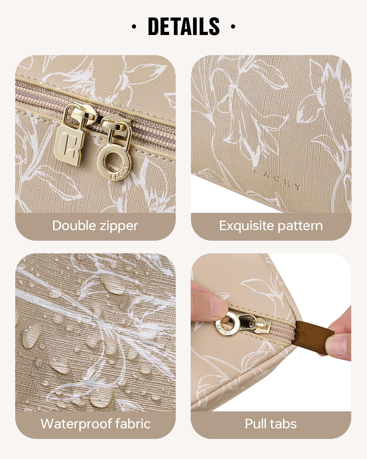 Eachy multi-pocket organization secures small essentials with side pockets.