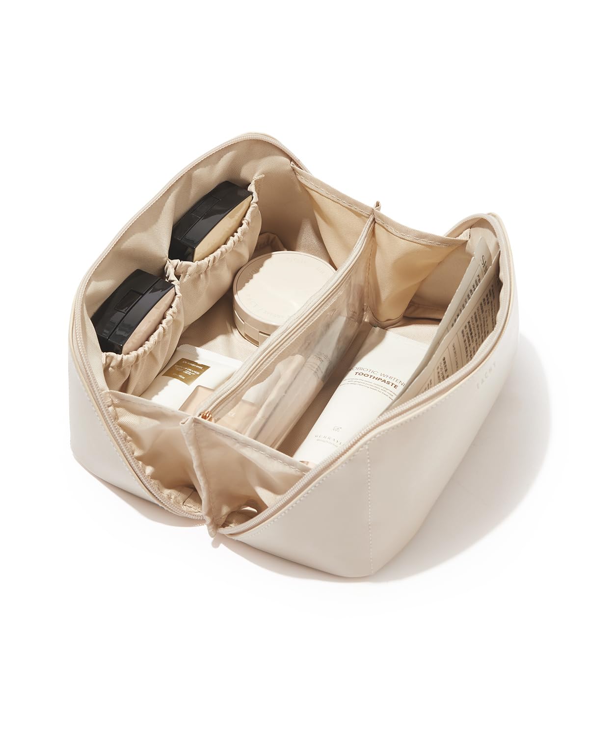 EACHY travel makeup bag open-flat design for quick access to essentials