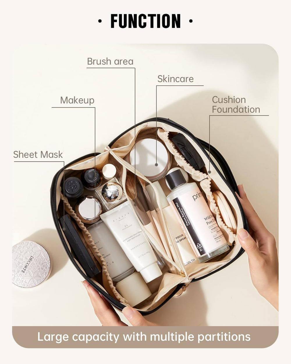 EACHY Travel Makeup Bag open-flat design for easy access during travel