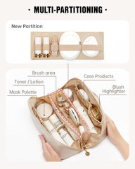 Eachy travel makeup bag – open-flat design enables effortless item visibility and access.