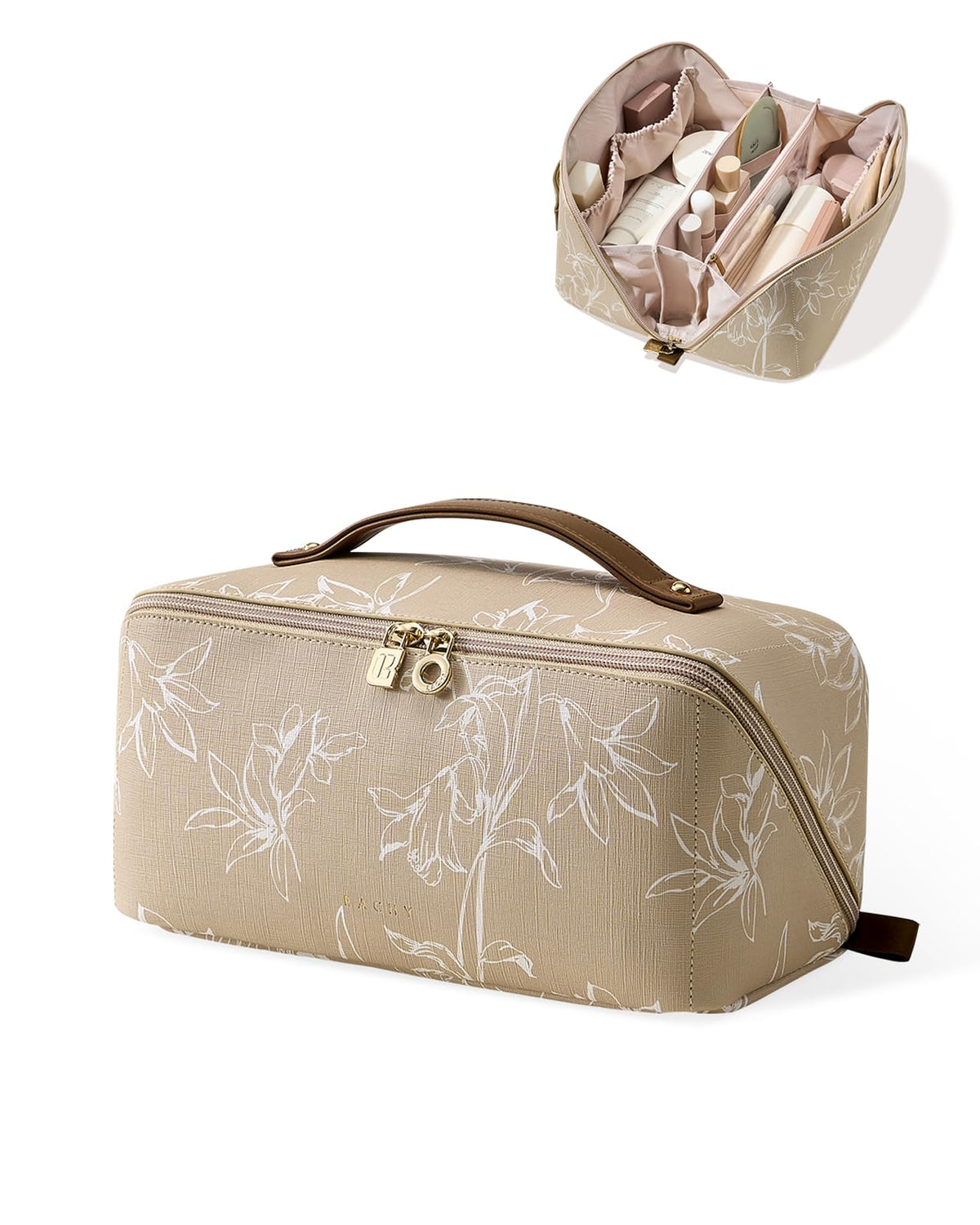 EACHY travel makeup bag with open-flat design for quick packing and clear contents