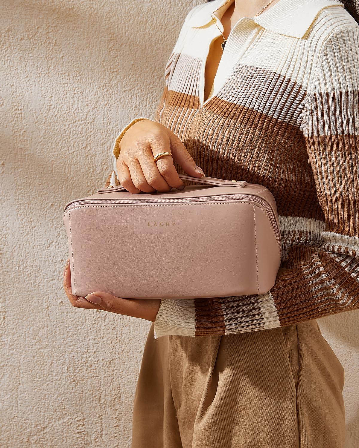 Eachy makeup bag in luggage fits essentials without bulk