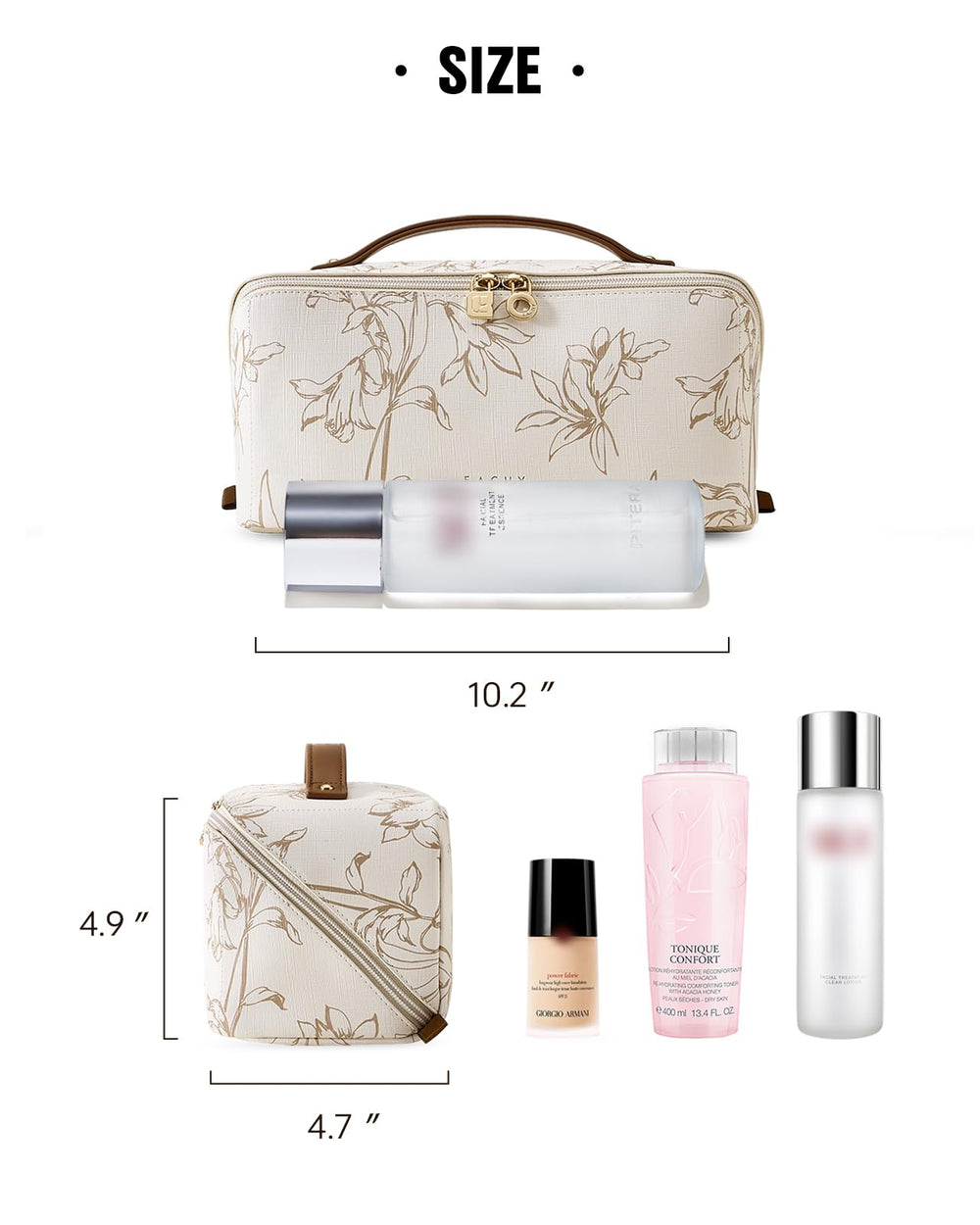 EACHY Travel Makeup Bag skincare section keeps routine items accessible.