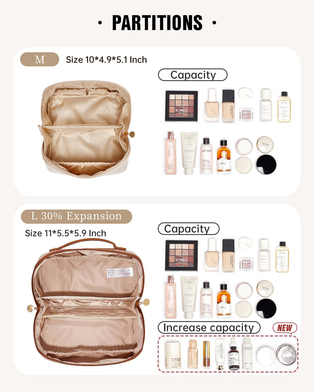 EACHY Travel Makeup Bag waterproof brush compartment protects brushes on the go