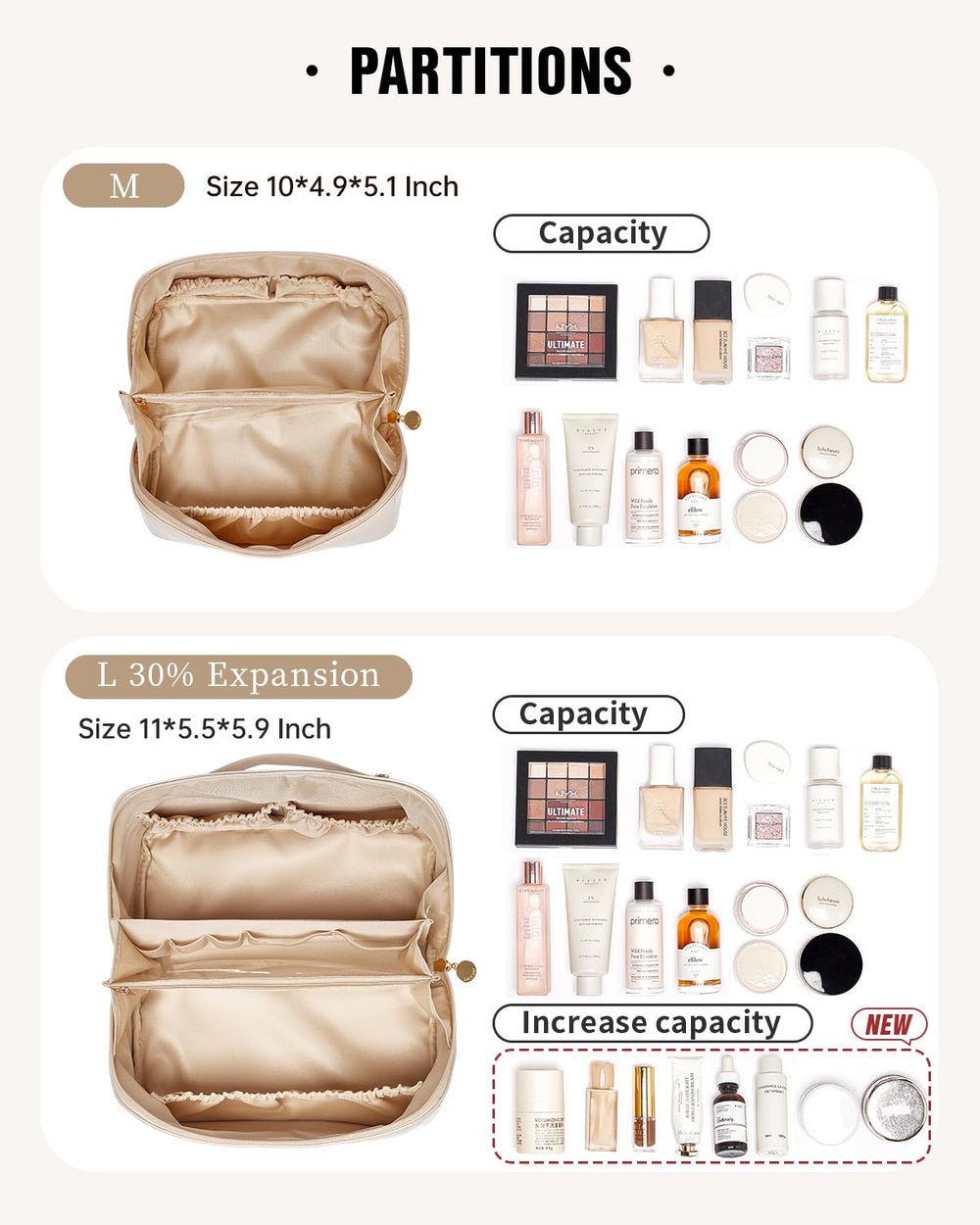 Eachy travel makeup bag – waterproof brush compartment protects tools during travel.