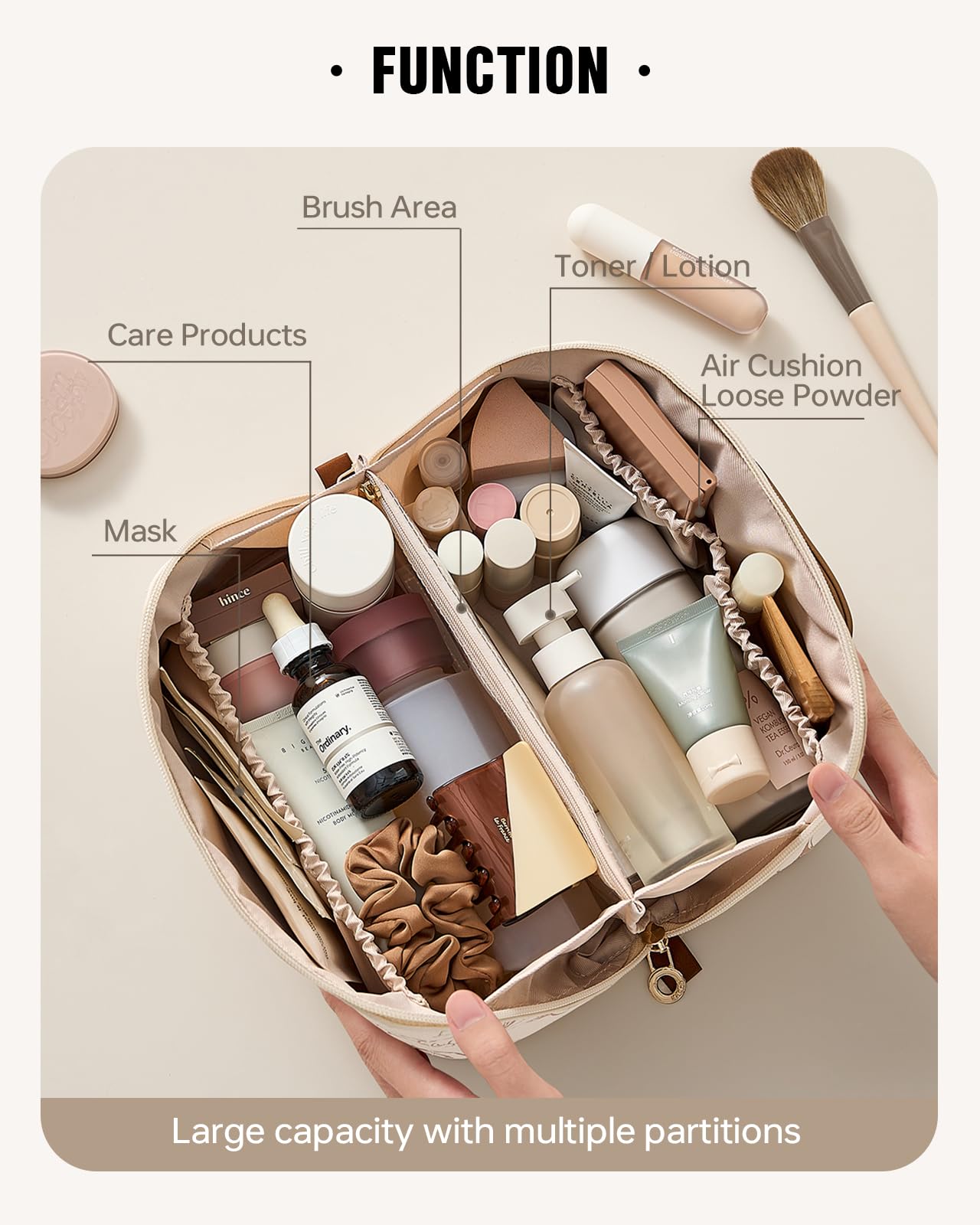 Eachy travel makeup bag waterproof PU leather protects contents during travel