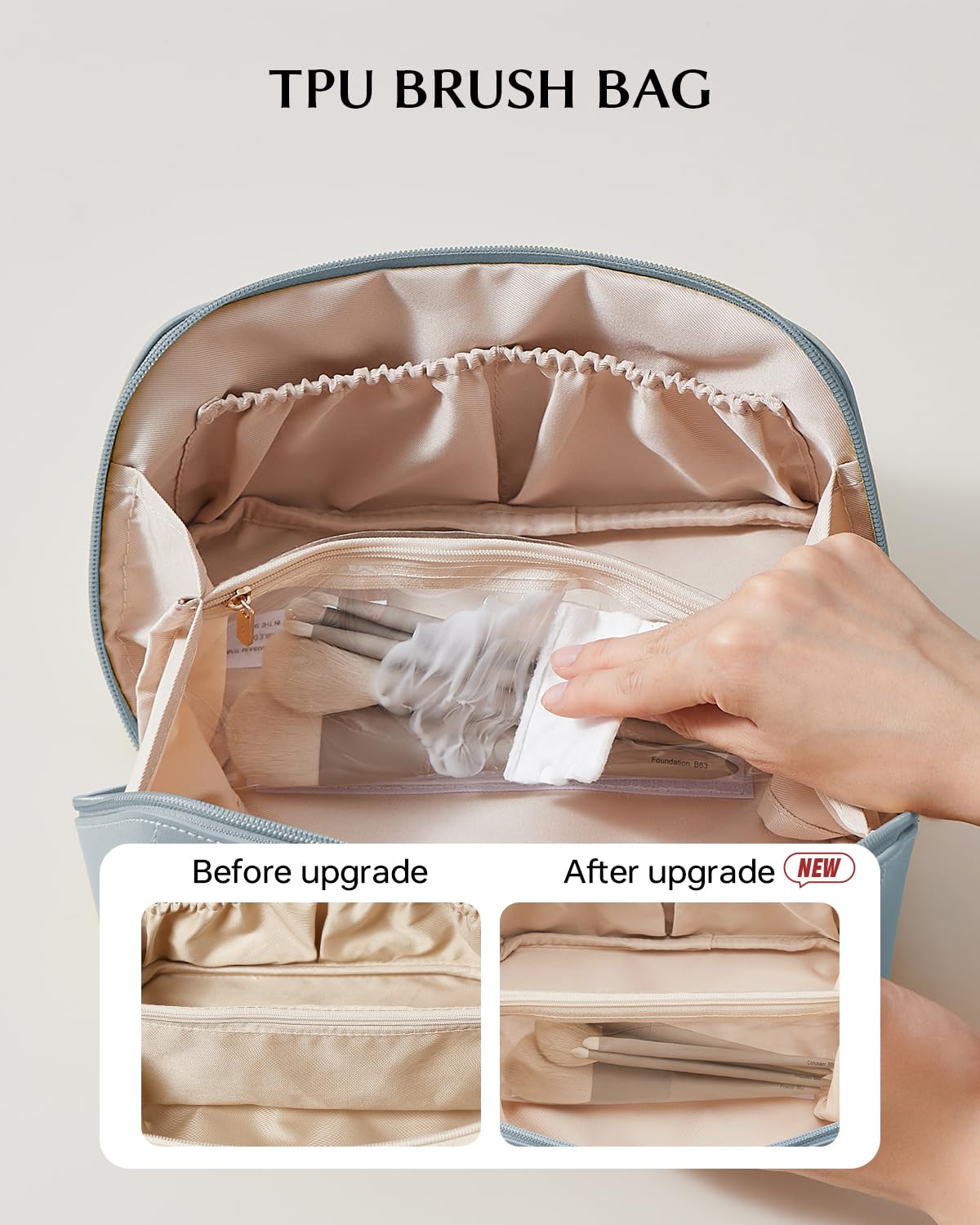 Eachy travel makeup bag featuring waterproof PU leather for durability