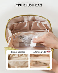 Eachy water-resistant bag with TPU brush compartment protects brushes on trips.