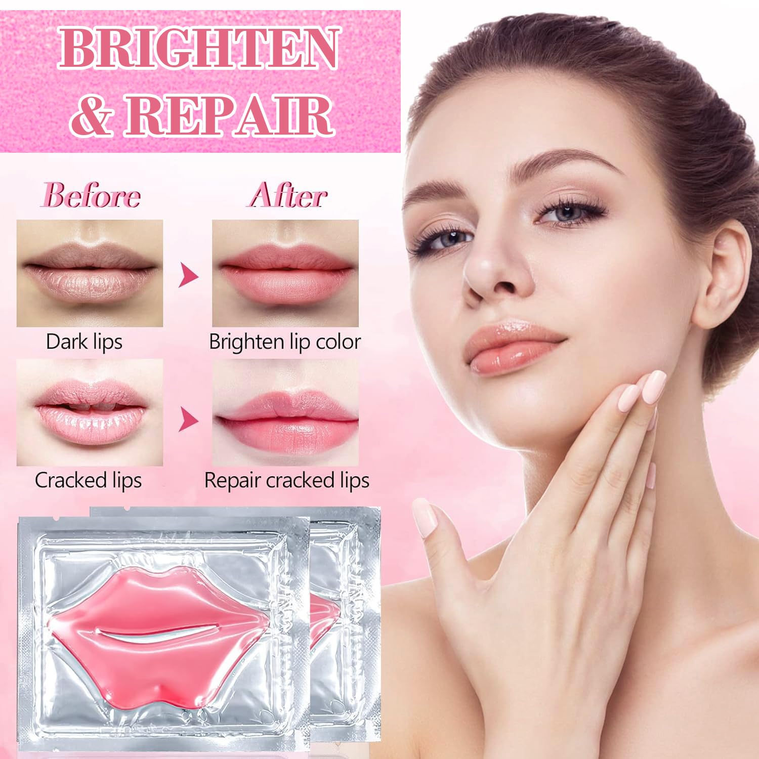 Close-up of collagen lip masks ready to hydrate and soften lips by Eakroo.