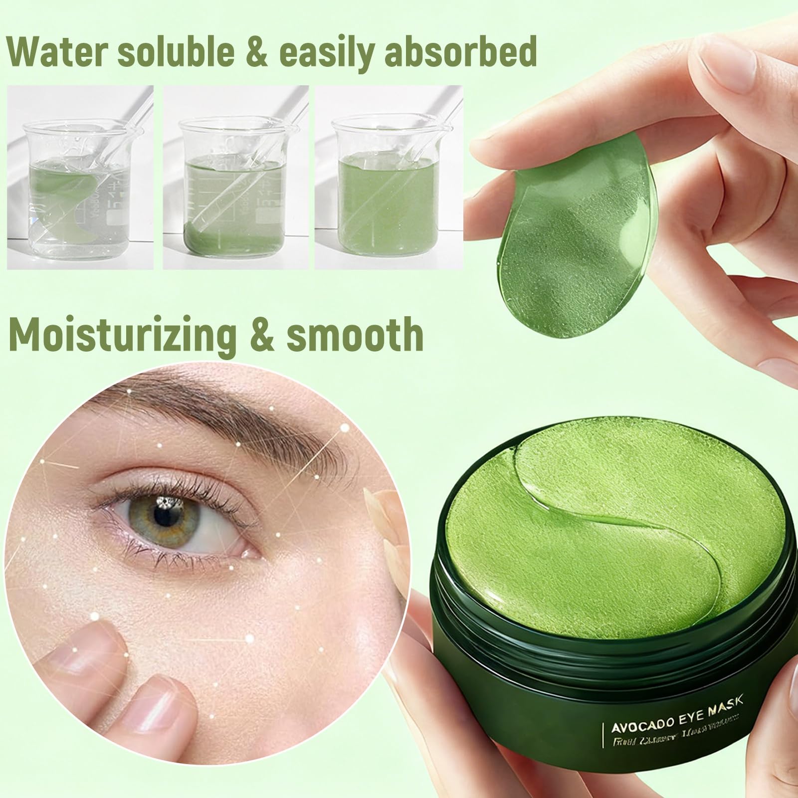 Eakroo cooling gel texture visible on the under-eye area for refreshed comfort