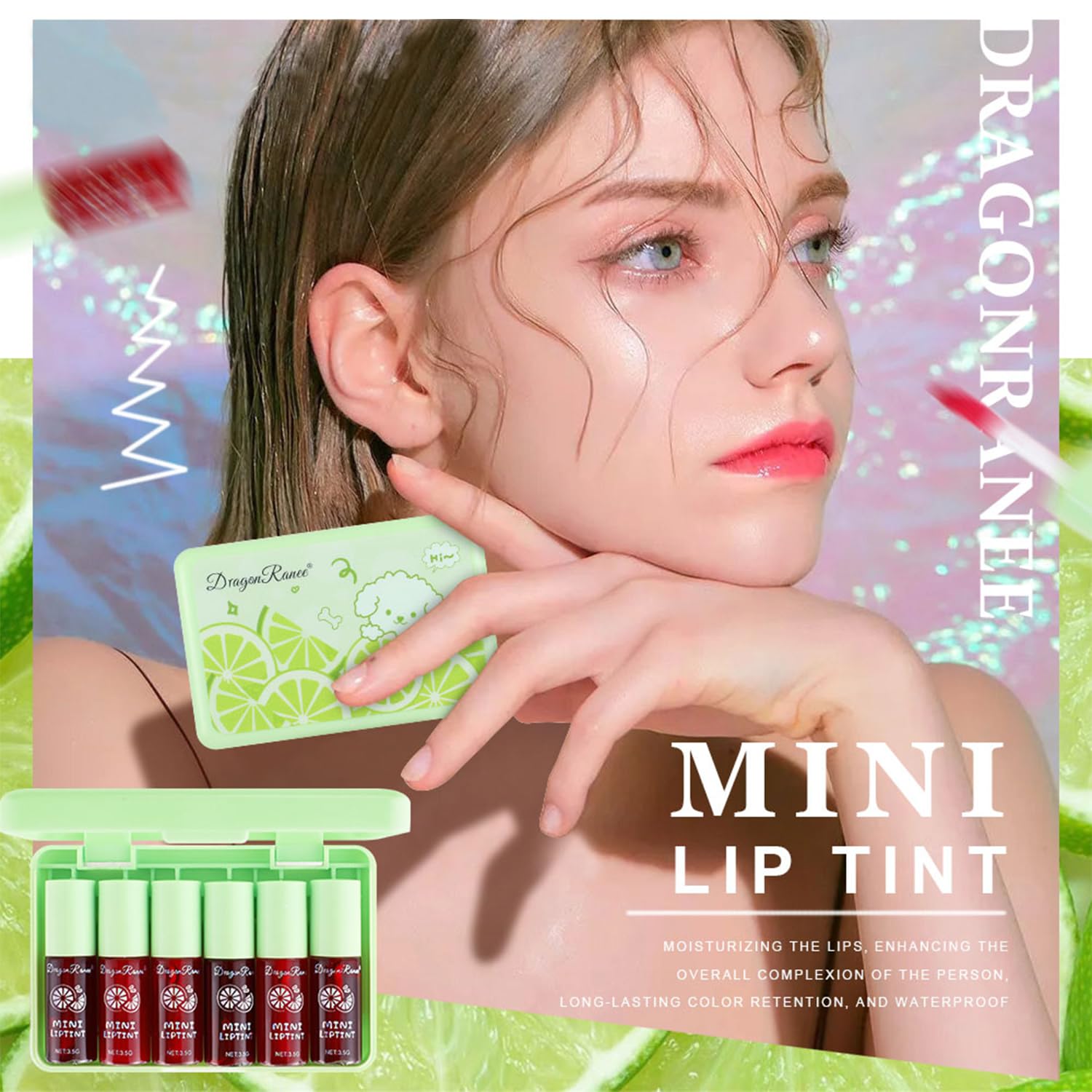 Eakroo lemon lip tint bottle close-up highlights rich pigment and smooth texture.