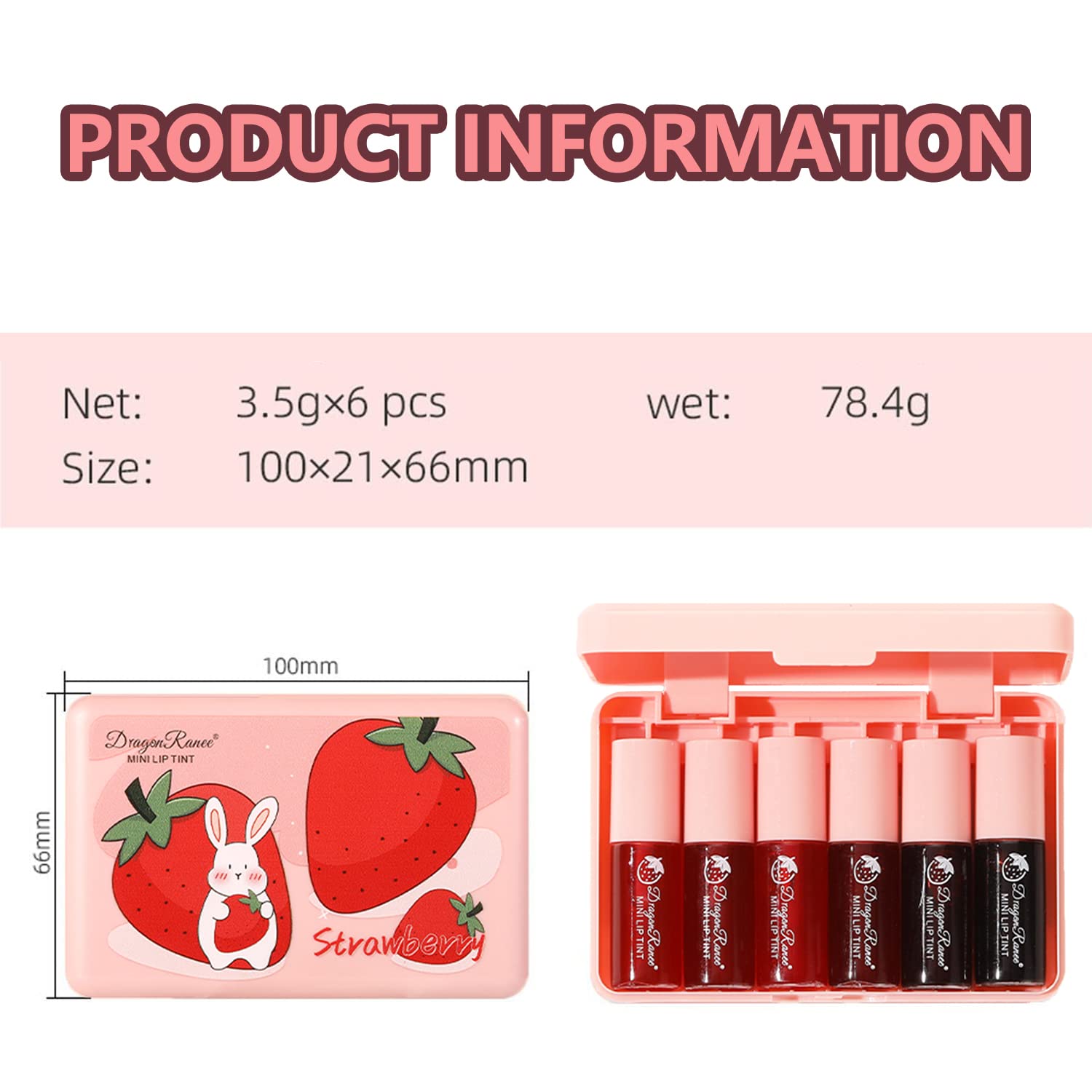 Eakroo lip tint waterproof claim image highlights long-lasting color through activities.