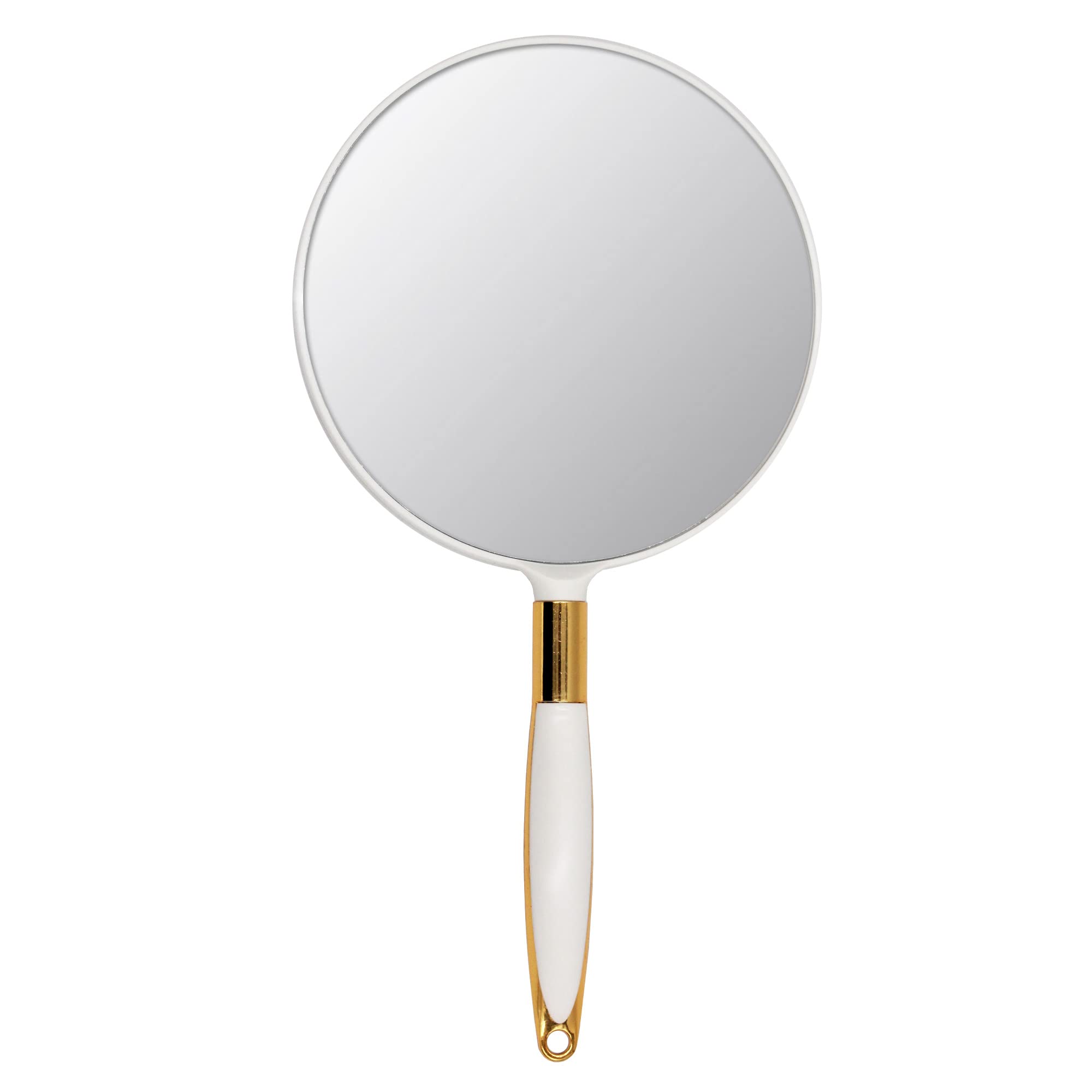 Eaoundm round hand held mirror with silky grip, ideal for precise makeup checks.