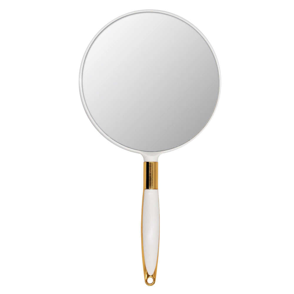 Eaoundm round hand held mirror with silky grip, ideal for precise makeup checks.