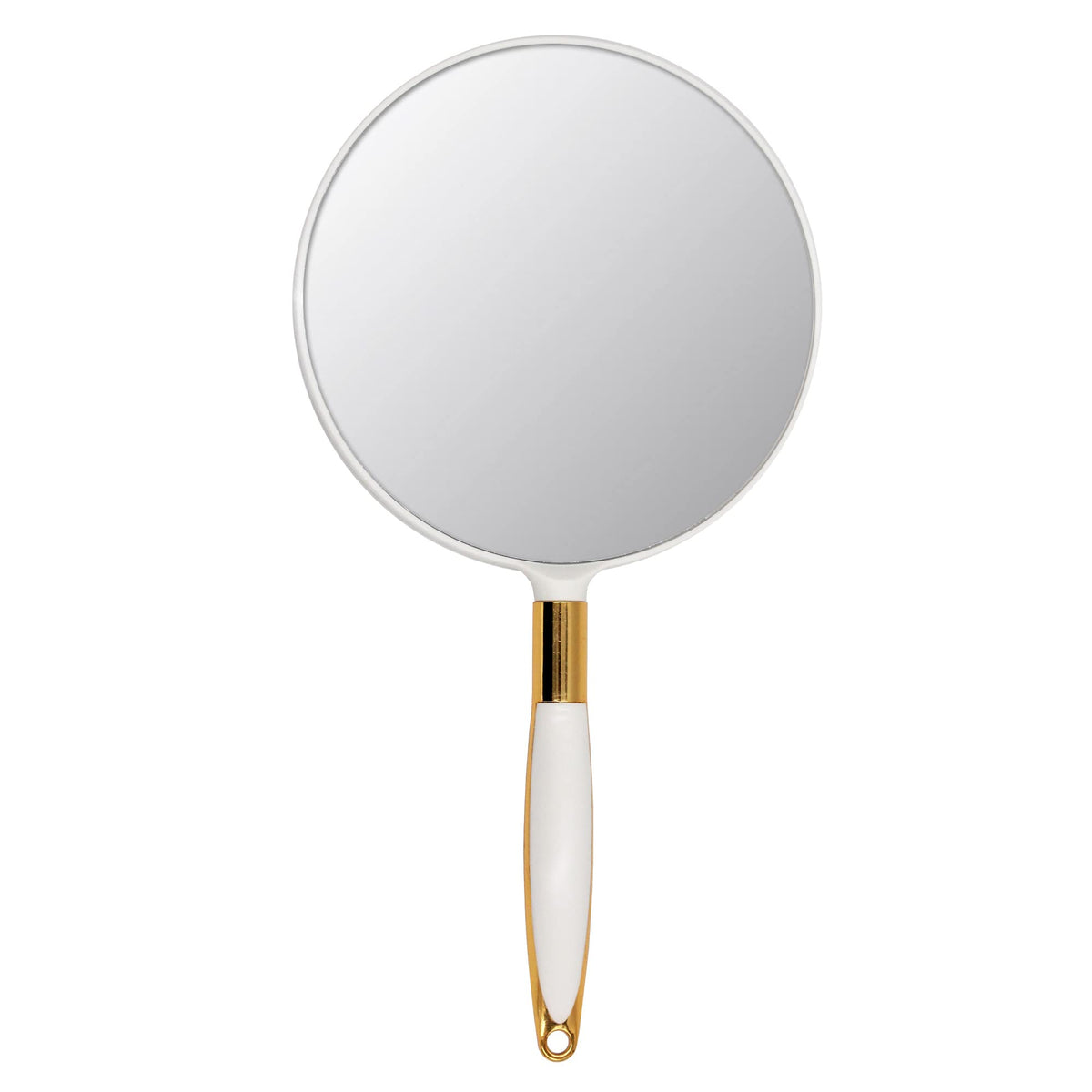 Eaoundm round hand held mirror with silky grip, ideal for precise makeup checks.