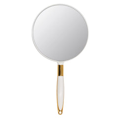 Eaoundm round hand held mirror with silky grip, ideal for precise makeup checks.