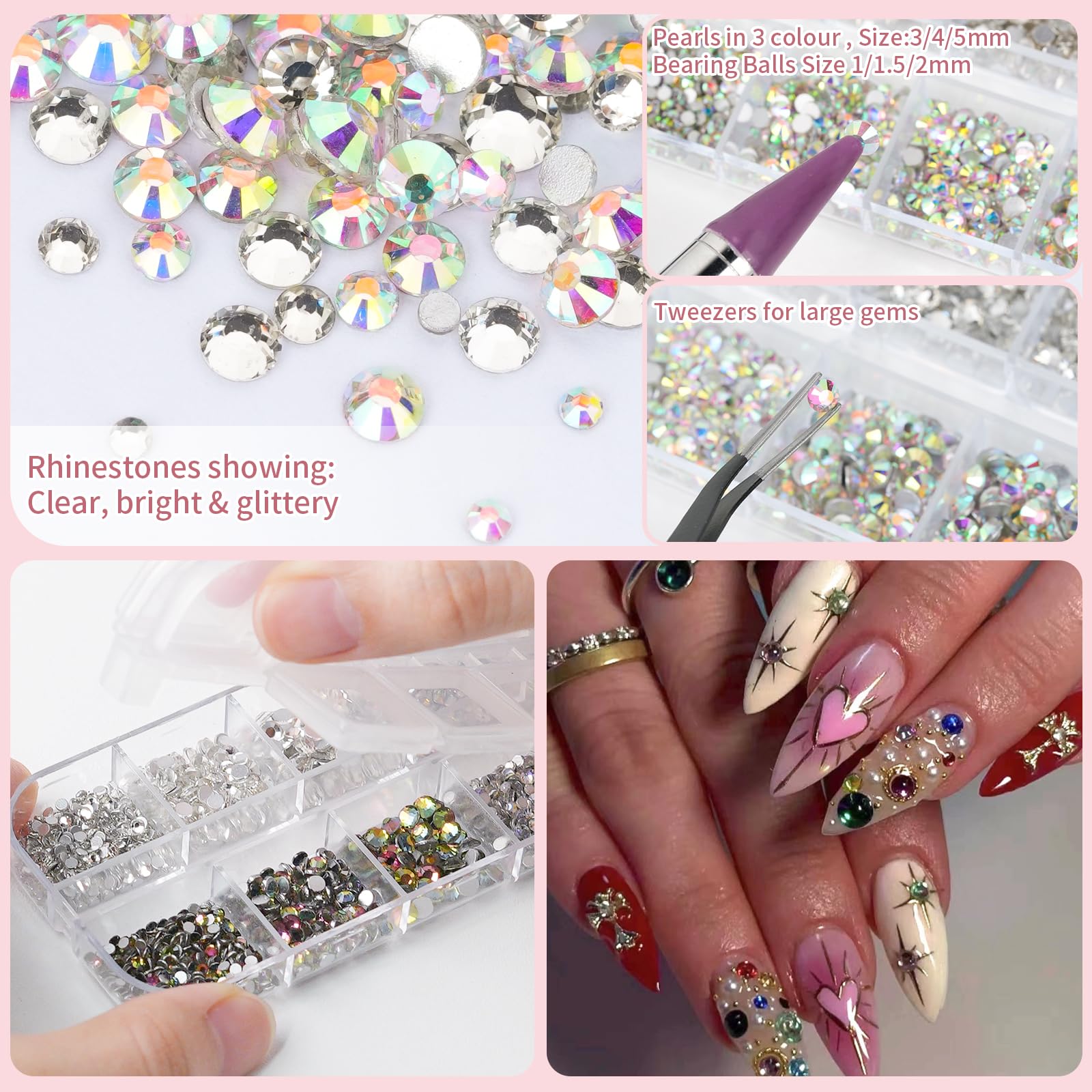 EARLMONI flatback pearls in mixed colors for elegant nail decor.