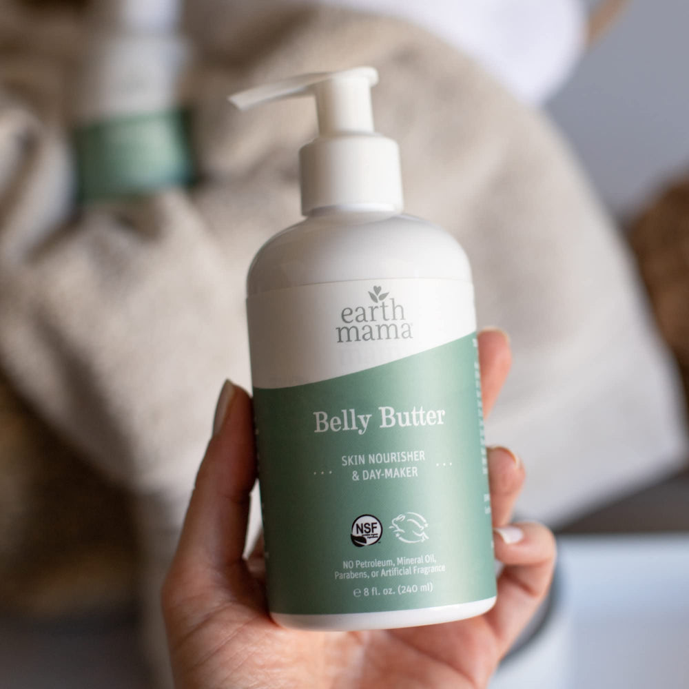 Earth Mama Belly Butter sin fragancia, ideal para piel sensible.