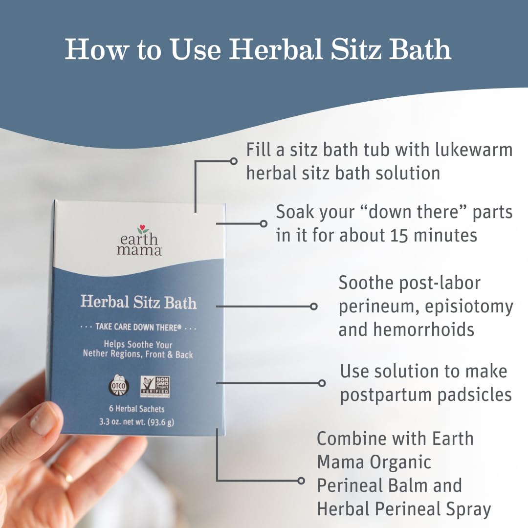 Earth Mama Sitz Bath con hamamelis y calendula para confort posparto.