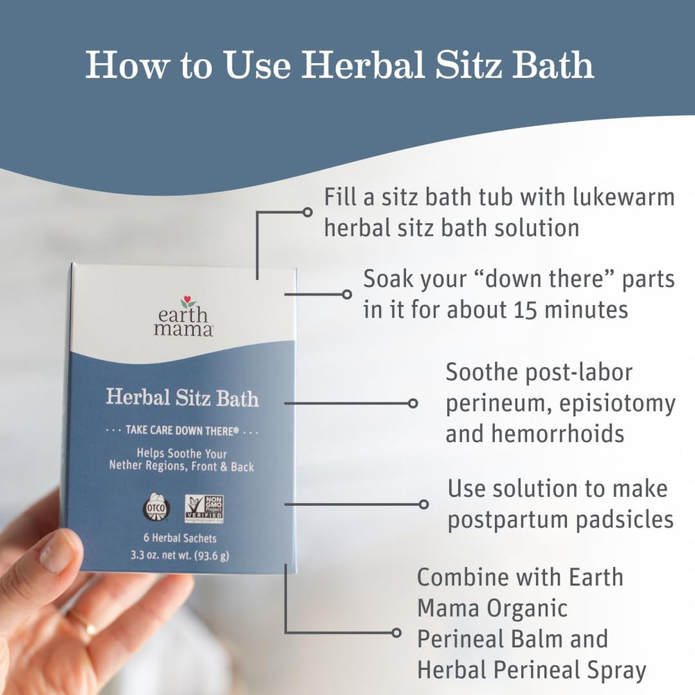 Earth Mama Sitz Bath con hamamelis y calendula para confort posparto.