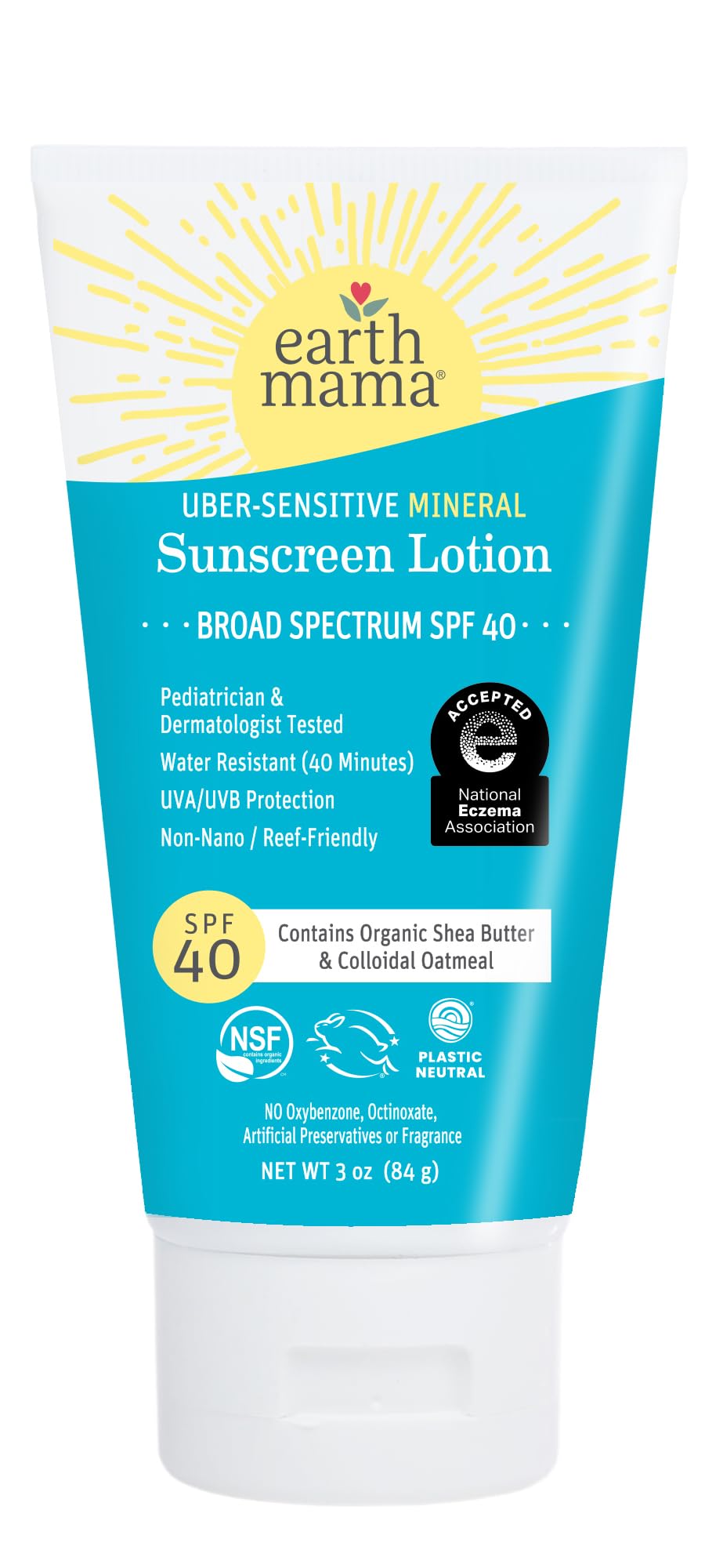 Earth Mama Uber-Sensitive: bote vertido, protección suave para piel sensible al sol.