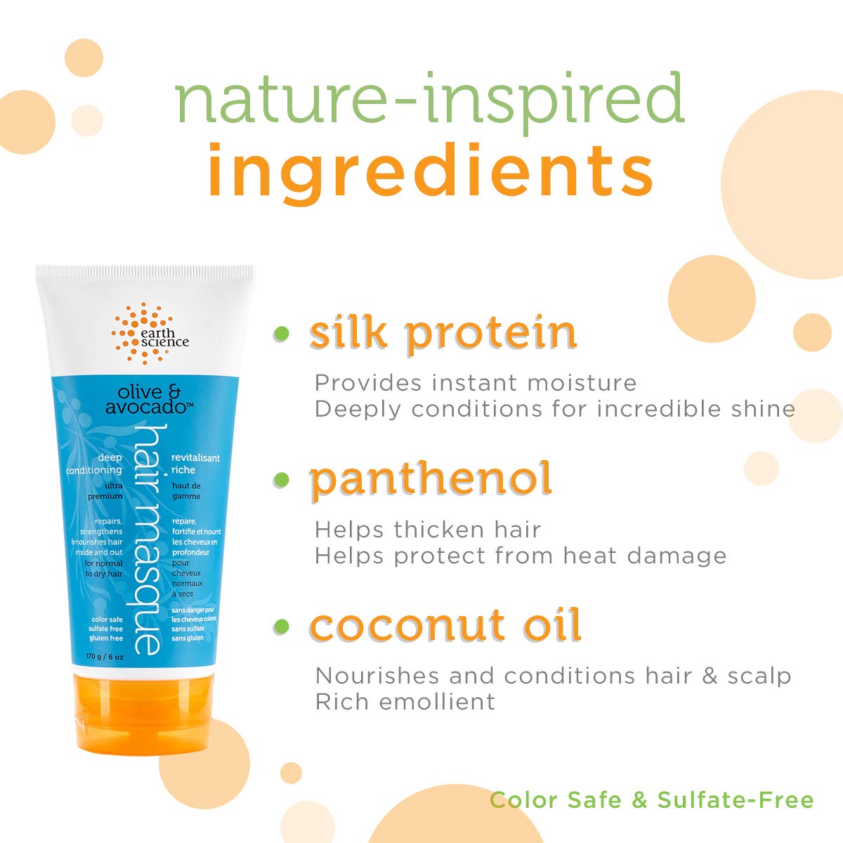 Earth Science Olive Avocado Masque bottle with ingredients for moisture.
