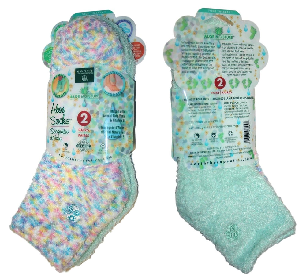 Earth Therapeutics Aloe Socks in aqua pair designed for overnight moisture