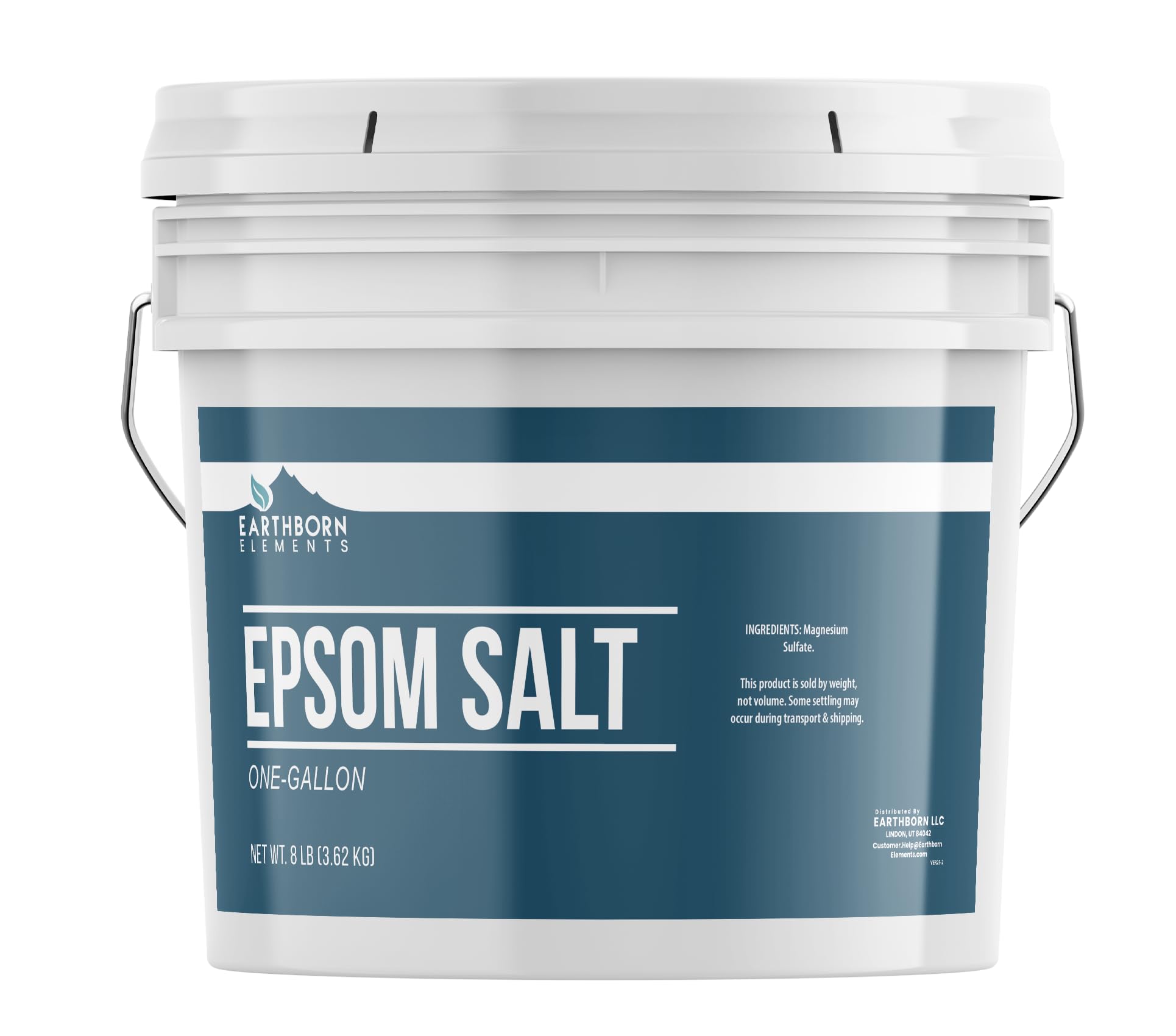 Earthborn Elements Epsom Salt bucket resealable for easy storage and refills.