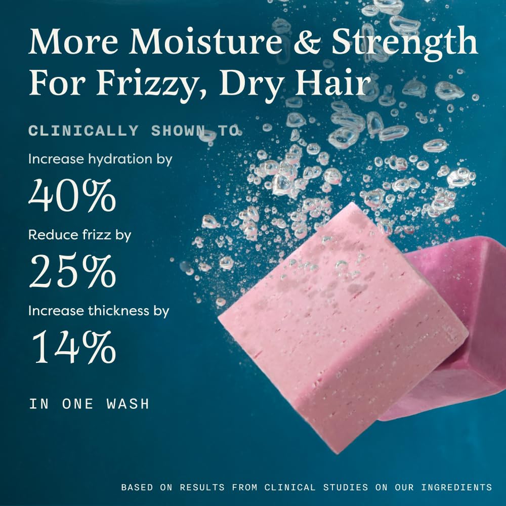 The Earthling Co. Rosy Jasmine shampoo bar pea peptides strengthen strands and reduce split ends.