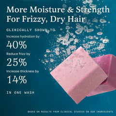The Earthling Co. Rosy Jasmine shampoo bar pea peptides strengthen strands and reduce split ends.