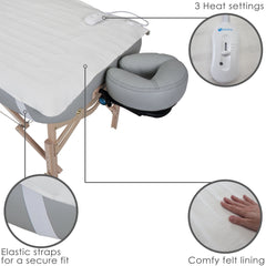 Felt-lined cover of the EarthLite warmer adds plush comfort and table protection.