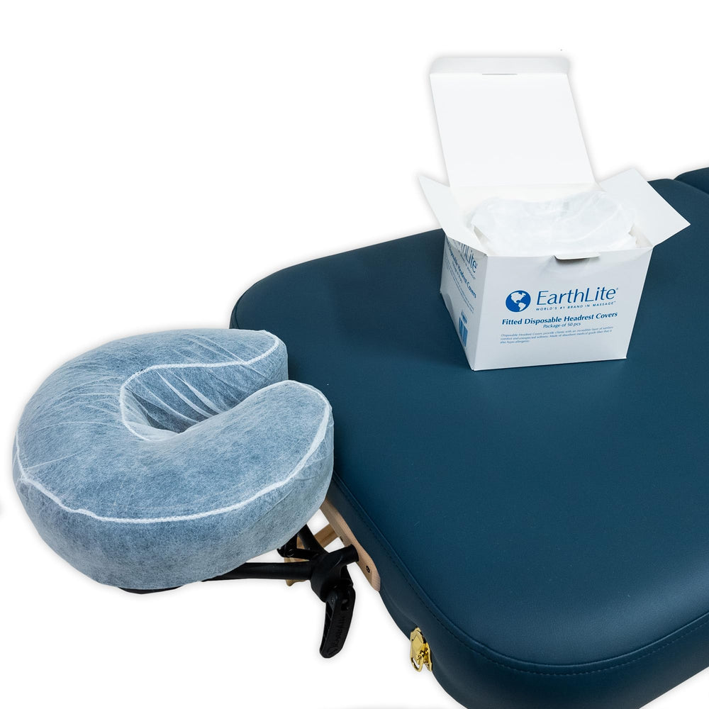 EarthLite hypoallergenic disposable face rest cover keeps upholstery clean between clients.