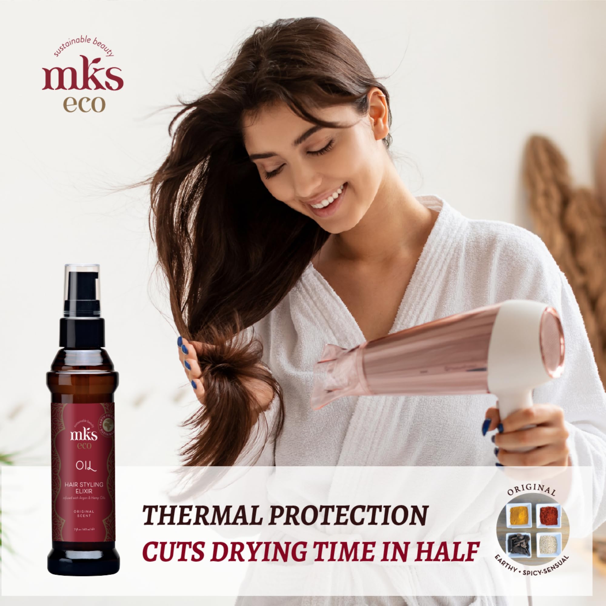 Earthly Body MKS Eco Oil Original, controla el frizz sin sensación grasa