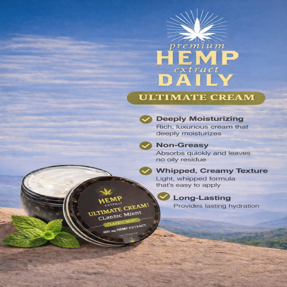 Earthly Body Premium Hemp Extract Daily Ultimate Cream lightweight non-greasy absorption close-up.