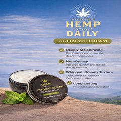 Earthly Body Premium Hemp Extract Daily Ultimate Cream lightweight non-greasy absorption close-up.