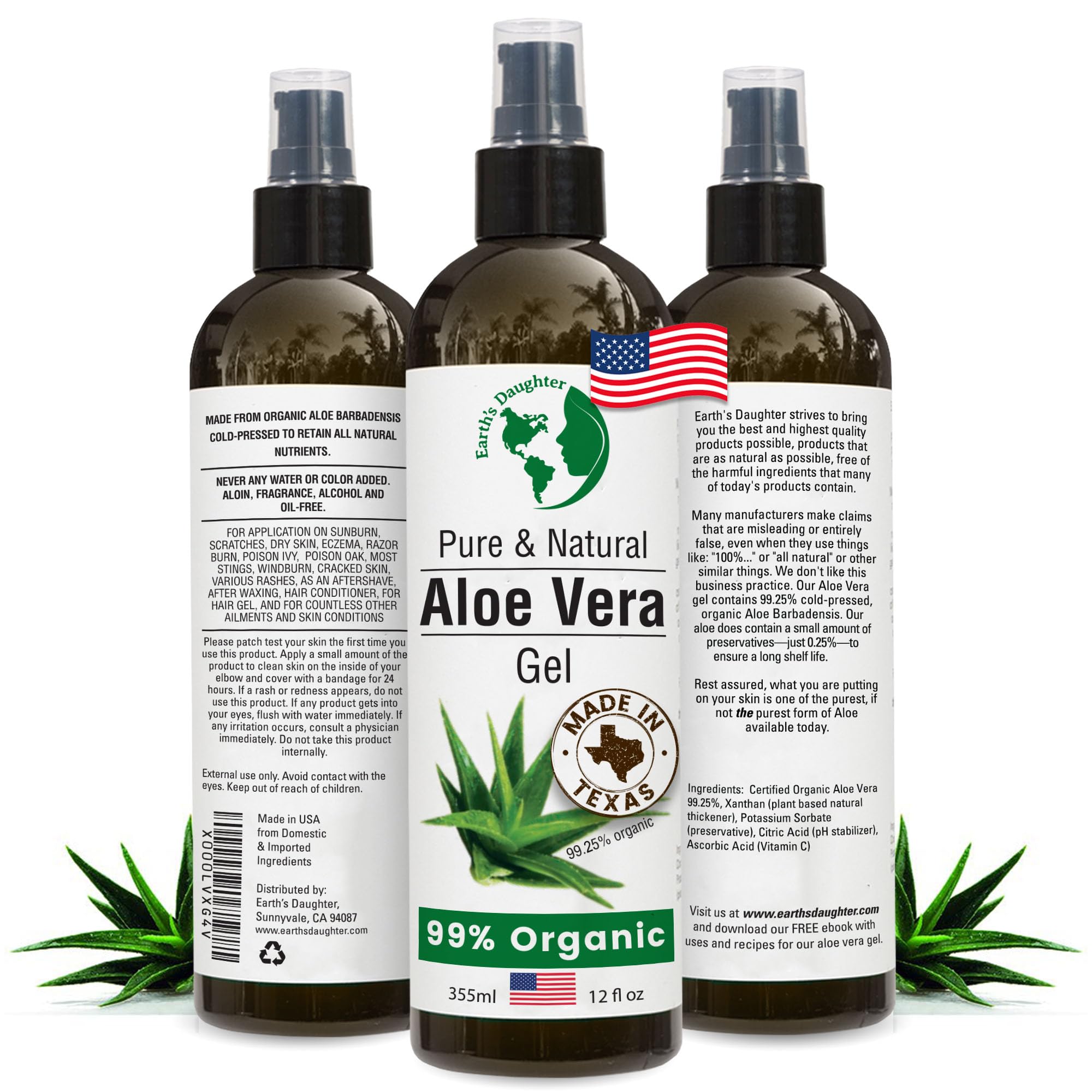 Earth's Daughter Aloe: botella vertiendo gel para hidratación rápida de la piel