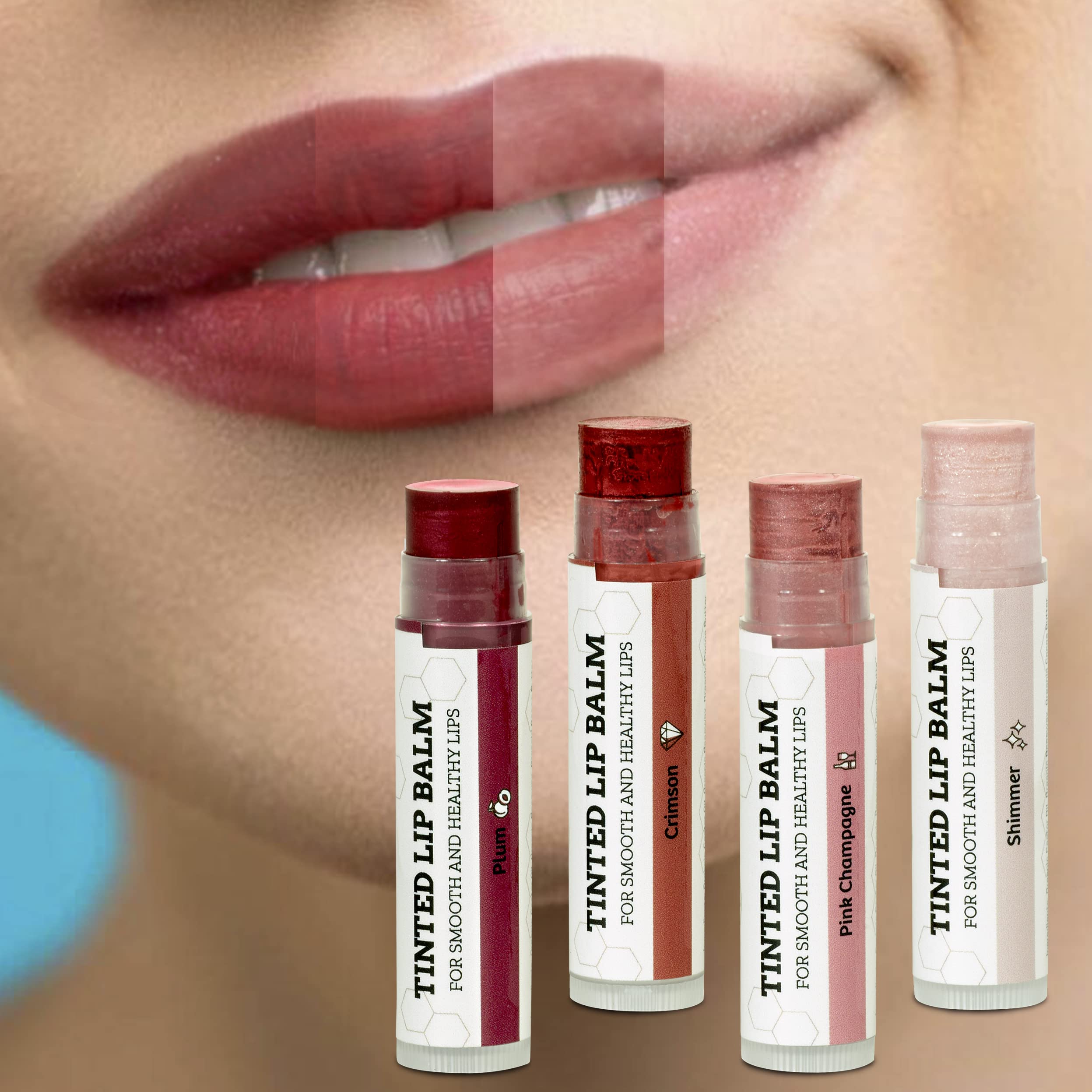 Earth's Daughter bálsamo labial tintado, swatch rosa champán para tono luminoso.