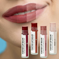 Earth's Daughter bálsamo labial tintado, swatch rosa champán para tono luminoso.