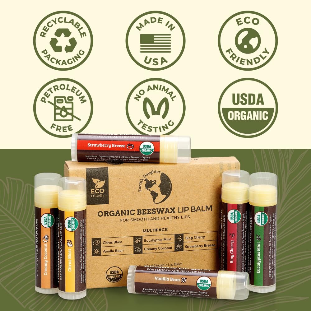 Earth's Daughter Balsamo Labios No GMO, fórmula limpia y natural.