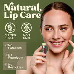 Earth's Daughter cherry lip balm tubes close-up with smooth texture and aroma.