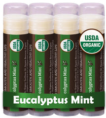 Earth's Daughter USDA Organic Lip Balm Eucalyptus Mint pack shot for daily hydration.