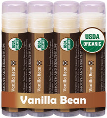 Earth's Daughter Vanilla Lip Balm 4-pack front view showing rich moisture for dry lips