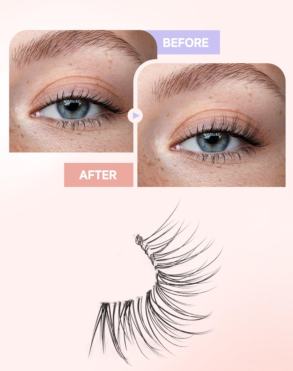 Easeful Half Lashes matte fibers for a soft, natural look.