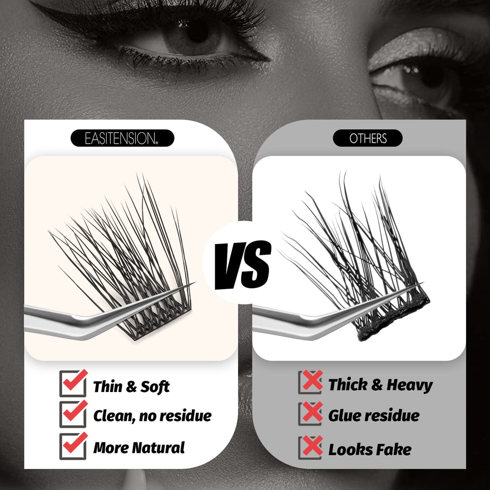 EASITENSION Korean fiber lashes minimize irritation for sensitive eyes.